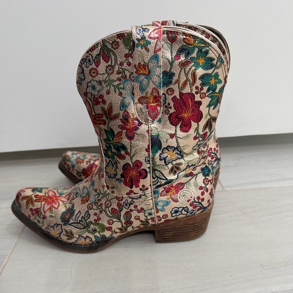 Roper Gold Floral Multi-Color Boots Size 8.5 - Picture 4 of 7